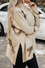Beige Leopard Print Sweater Long Sleeve Pullover