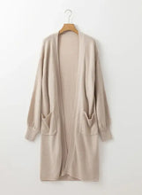 Beige long cardigan with pockets and ribbed cuffs