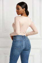 Beige Long Sleeve Bodysuit with Zipper for Women