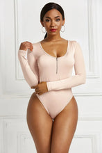 Beige Long Sleeve Bodysuit with Zipper for Women