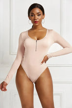 Beige Long Sleeve Bodysuit with Zipper for Women