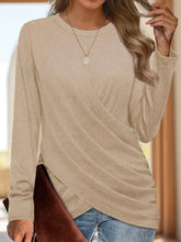 Beige Long Sleeve Crossover Top for Women Tan
