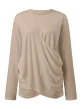Beige Long Sleeve Crossover Top for Women Woman T Shirts