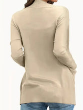 Beiger Langarm-Strickjacke mit Rückentasche und Rippdetails