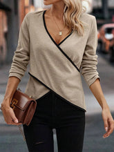 Beige Long Sleeve Wrap Top for Women Khaki