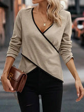 Beige Long Sleeve Wrap Top for Women Khaki Woman T Shirts