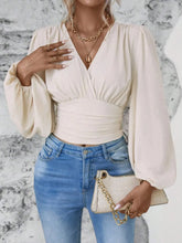 Beige Long-Sleeved Blouse with Blue Jeans for Women Beige