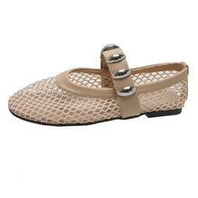 Beige Mesh Mary Jane Flats with Silver Accents for Women Woman Loafers