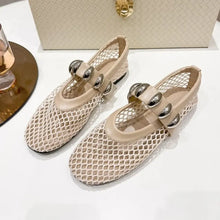 Beige Mesh Mary Jane Flats with Silver Accents for Women Woman Loafers