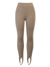 Beige Mid Waist Ribbed Stirrup Leggings for Women