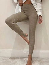 Beige Mid Waist Ribbed Stirrup Leggings for Women Woman Leggings
