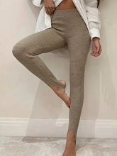 Beige Mid Waist Ribbed Stirrup Leggings for Women Woman Leggings