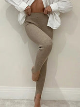 Beige Mid Waist Ribbed Stirrup Leggings for Women Woman Leggings