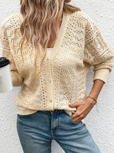 Beige Open-Knit Buttoned Cardigan for Women