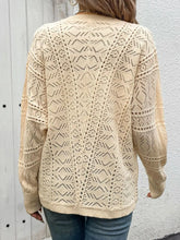 Beige Open-Knit Buttoned Cardigan for Women