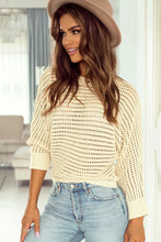 Beige Open-Knit Long Sleeve Sweater for Women Cream