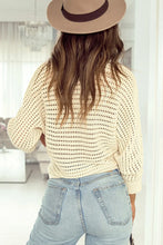 Beige Open-Knit Long Sleeve Sweater for Women