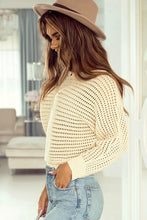 Beige Open-Knit Long Sleeve Sweater for Women