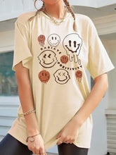 Beige Oversized T-Shirt with Smiley Face Graphics for Women Woman T Shirts