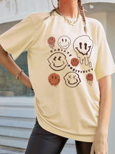 Beige Oversized T-Shirt with Smiley Face Graphics for Women