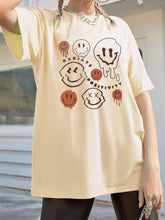 Beige Oversized T-Shirt with Smiley Face Graphics for Women