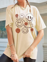 Beige Oversized T-Shirt with Smiley Face Graphics for Women