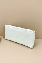 Beige Patchwork Zippered Wallet in PU Leather