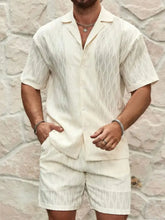 Beige Patterned Short Sleeve Shirt and Shorts Set for Men Beige Mens Sets