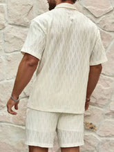 Beige Patterned Short Sleeve Shirt and Shorts Set for Men Mens Sets