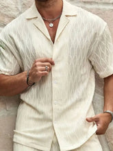 Beige Patterned Short Sleeve Shirt and Shorts Set for Men Mens Sets
