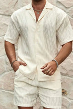 Beige Patterned Short Sleeve Shirt and Shorts Set for Men Mens Sets