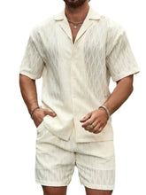 Beige Patterned Short Sleeve Shirt and Shorts Set for Men Mens Sets