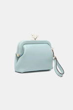 Beige Pebbled Vegan Leather Clutch with Pearl Accent and Wrist Strap Wallets