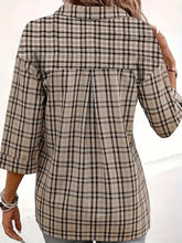Beige Plaid Collared Button Down Tunic for Women Woman T Shirts