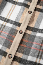 Beige plaid shirt dress with long sleeve button down, machine wash cold