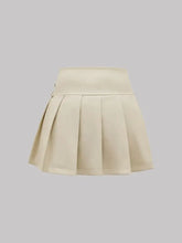 Beige Pleated Mini Skirt with Buckle Detail Woman Skirts