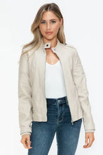 Beige PU Leather Biker Jacket with Side Zip Pockets for Women Sand Woman Outerwear