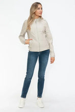 Beige PU Leather Biker Jacket with Side Zip Pockets for Women Woman Outerwear
