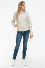 Beige PU Leather Biker Jacket with Side Zip Pockets for Women Woman Outerwear