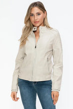 Beige PU Leather Biker Jacket with Side Zip Pockets for Women Woman Outerwear