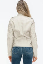 Beige PU Leather Biker Jacket with Side Zip Pockets for Women Woman Outerwear