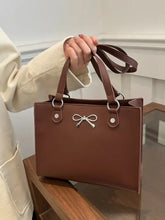Beige PU Leather Medium Shoulder Bag with Bow Detail Brown One Size Shoulder Bags