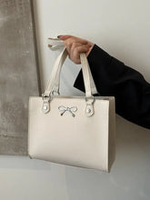 Beige PU Leather Medium Shoulder Bag with Bow Detail White One Size Shoulder Bags