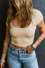 Beige Ribbed Crop Top for Women in Stretch Viscose Blend Ivory