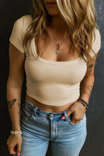 Beige Ribbed Crop Top for Women in Stretch Viscose Blend
