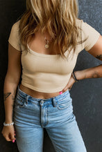 Beige Ribbed Crop Top for Women in Stretch Viscose Blend