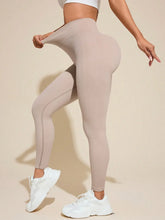 Beige Ribbed High Waisted Leggings for Women Dust Storm