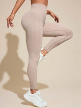 Beige Ribbed High Waisted Leggings for Women