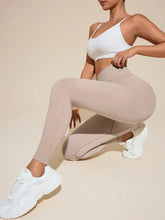 Beige Ribbed High Waisted Leggings for Women