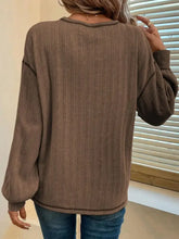 Beige Ribbed Knit Long Sleeve Top with Pocket Woman T Shirts